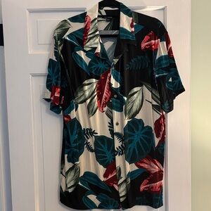 Express Black and Red Leaf Print Men's Shirt